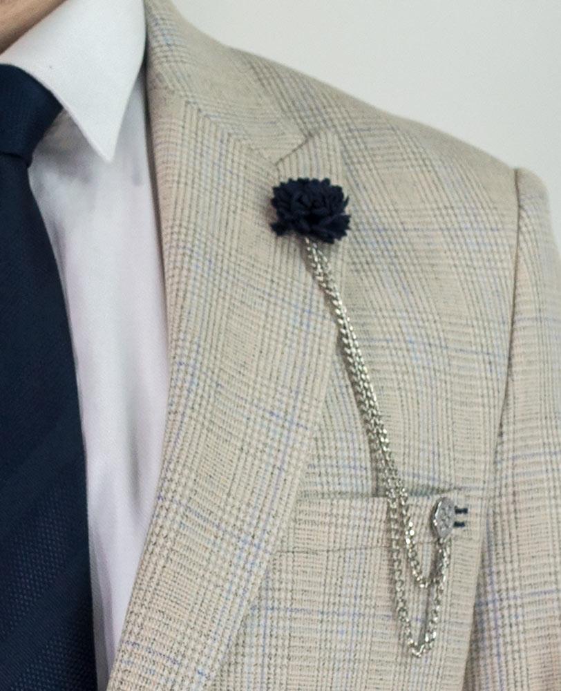 Cavani Caridi Cream Check 3 Piece Slim Fit Wedding Suit - Image 6