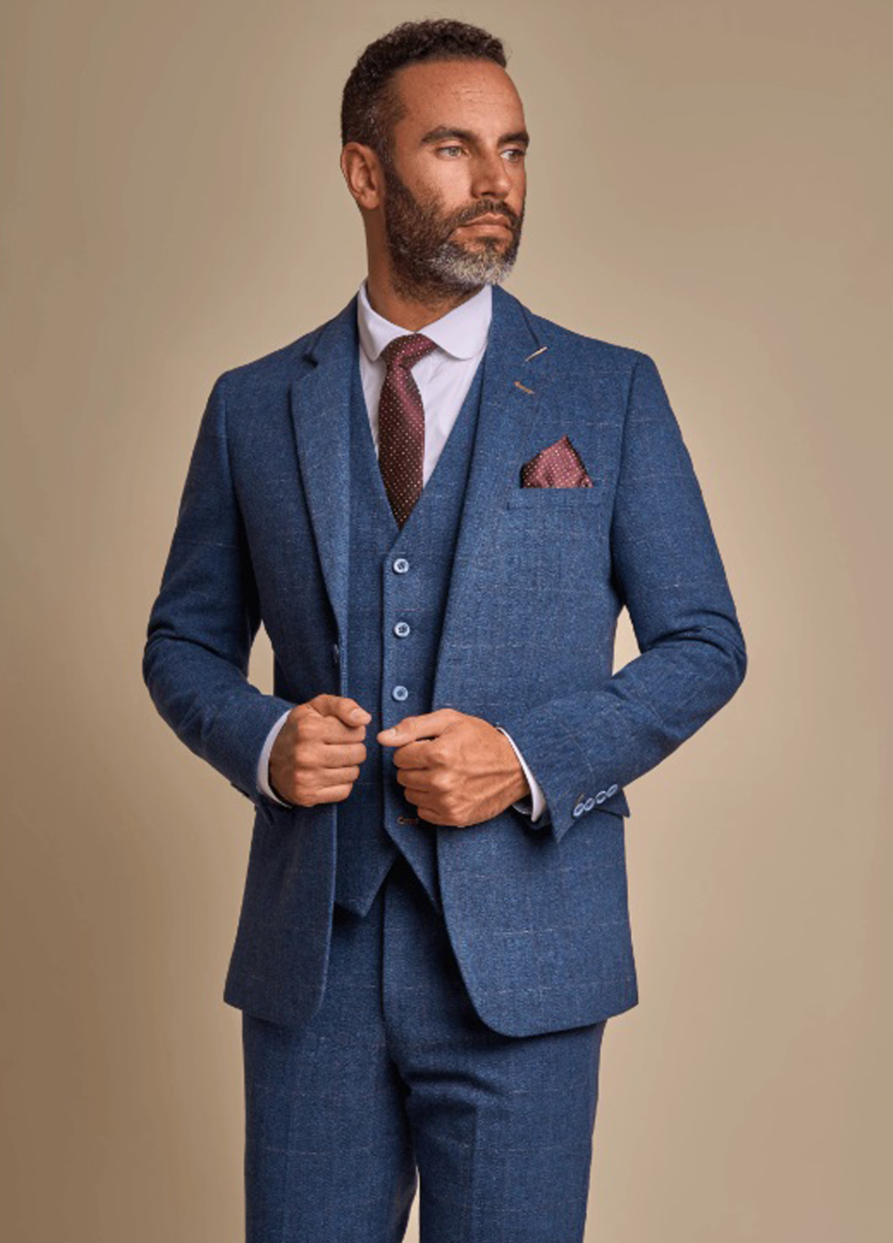 Cavani Carnegi Blue Check Tweed Wedding 3 Piece Suit Slim Fit - Image 2