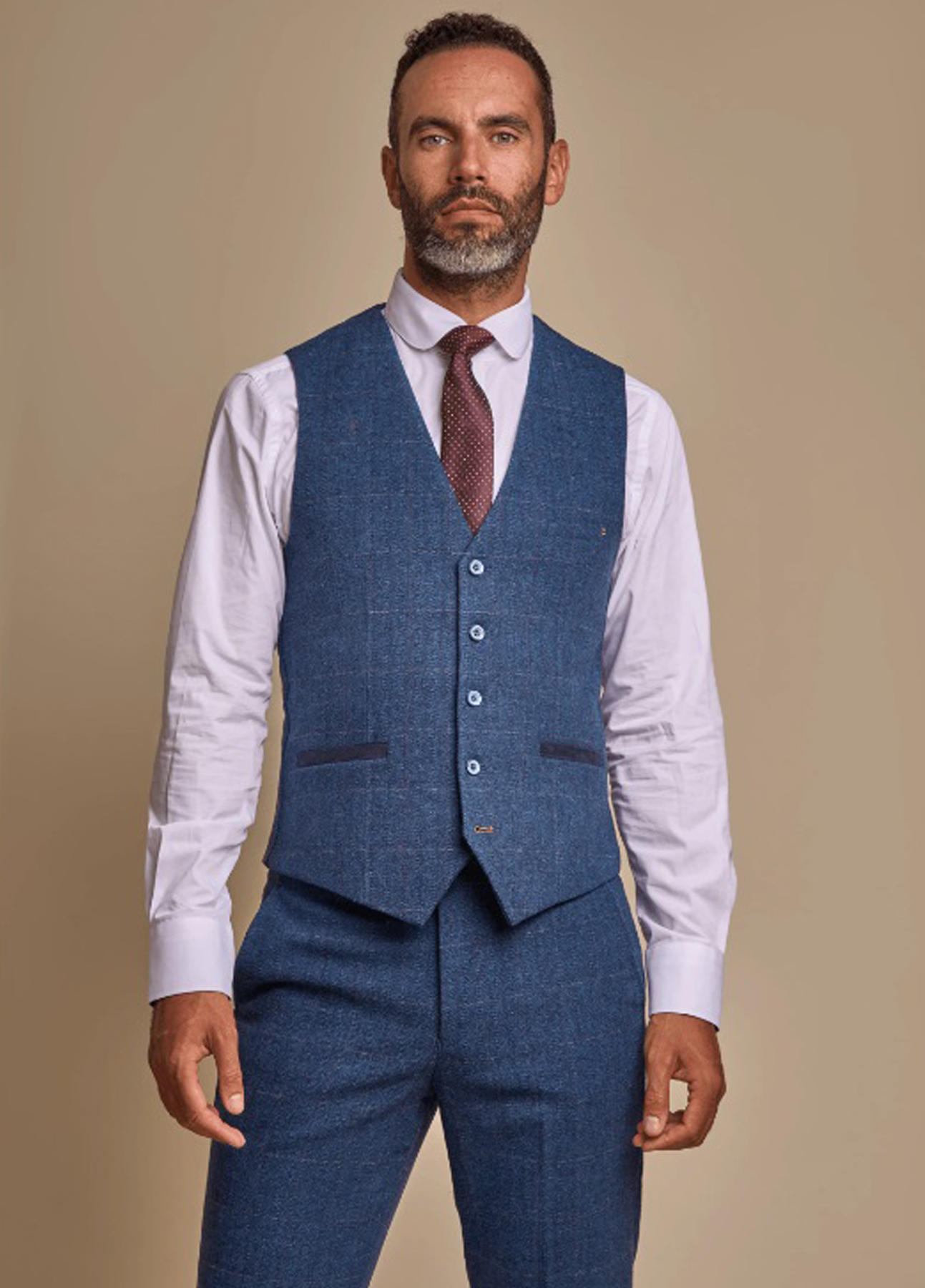 Cavani Carnegi Blue Check Tweed Wedding 3 Piece Suit Slim Fit - Image 3