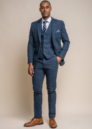 Carnegi Blue Check Tweed Wedding 3 Piece Suit Slim Fit