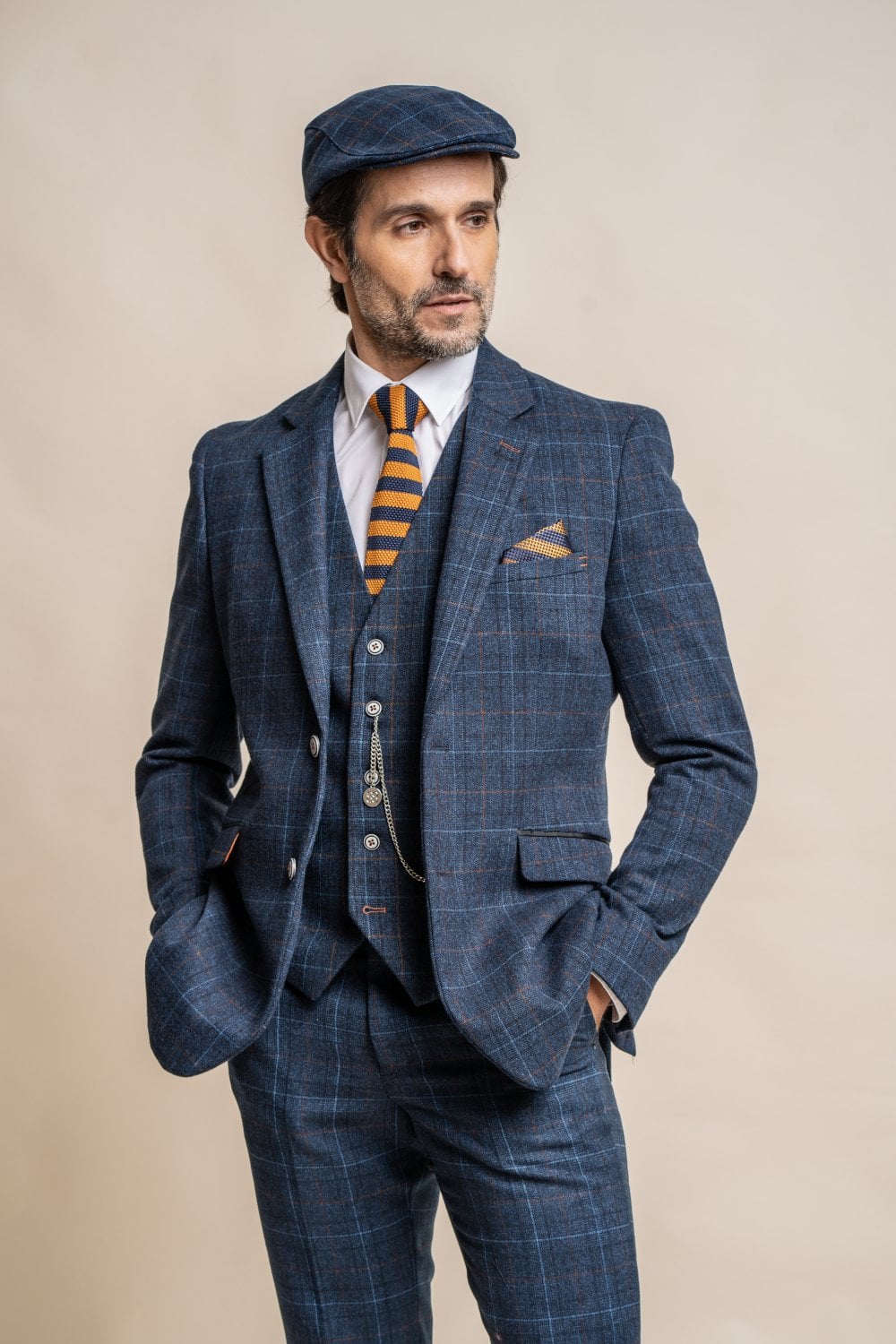 Cavani Cody Blue Tweed Check Wedding 3 Piece Suit Slim Fit - Image 5