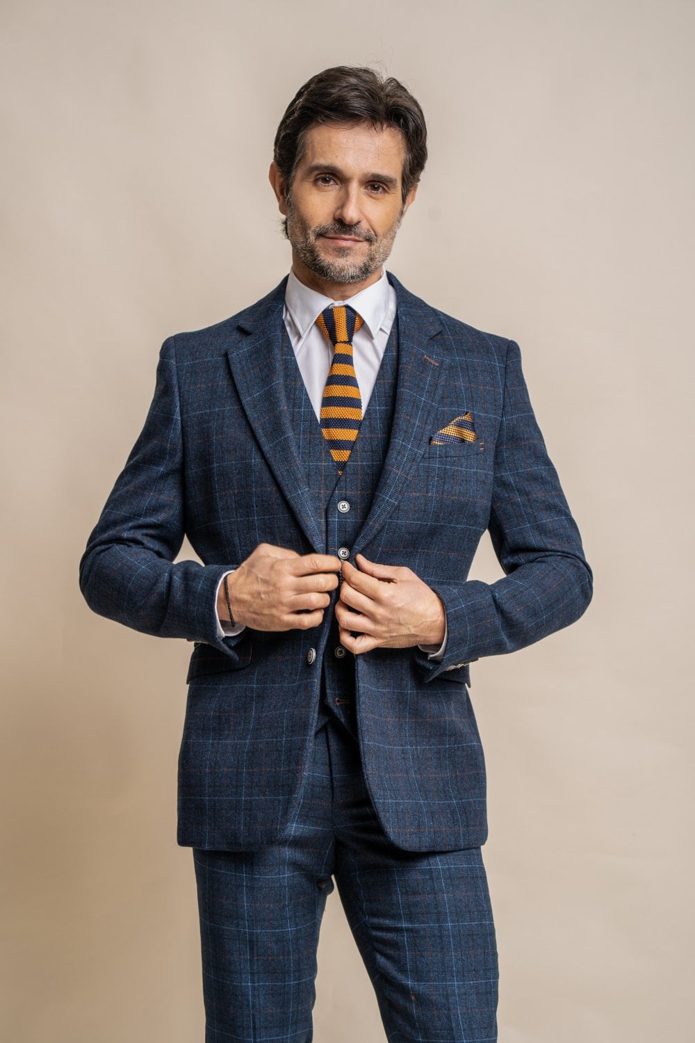Cavani Cody Blue Tweed Check Wedding 3 Piece Suit Slim Fit - Image 7