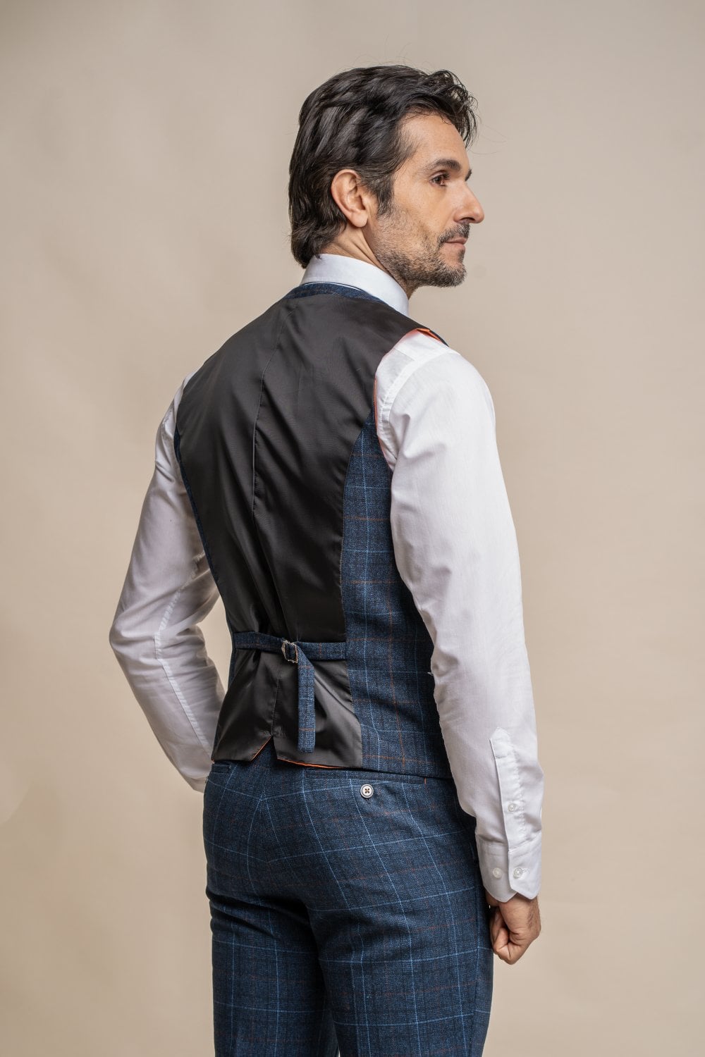 Cavani Cody Blue Tweed Check Wedding 3 Piece Suit Slim Fit - Image 10