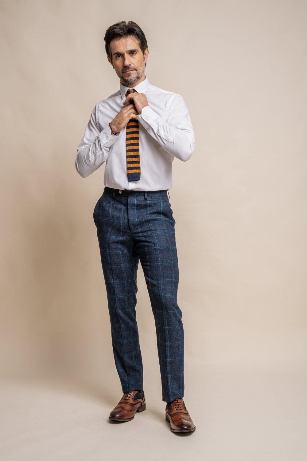 Cavani Cody Blue Tweed Check Wedding 3 Piece Suit Slim Fit - Image 11