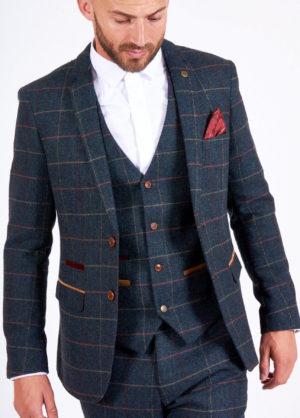 Marc Darcy Eton Navy Check Tweed Blazer Slim Fit