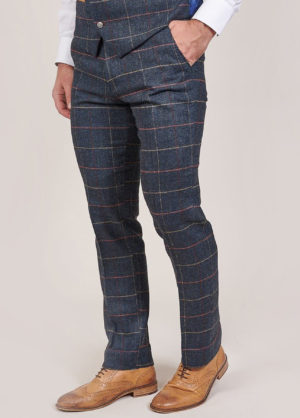 Marc Darcy Eton Navy Tweed Check Trousers Slim Fit