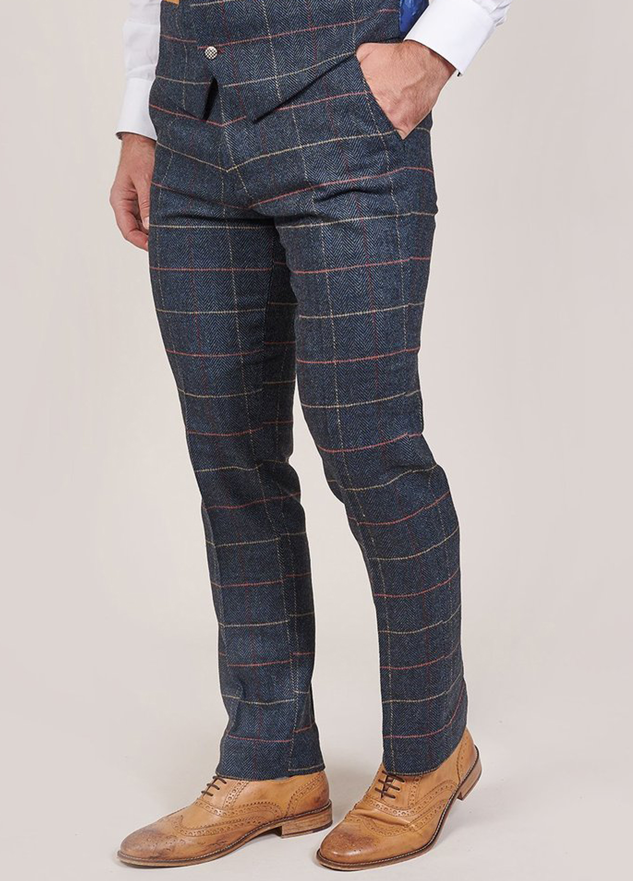 Marc Darcy Eton Navy Tweed Check Trousers Slim Fit