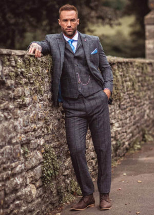 Cavani Albert Grey Tweed Check 3 Piece Wedding Suit Slim Fit