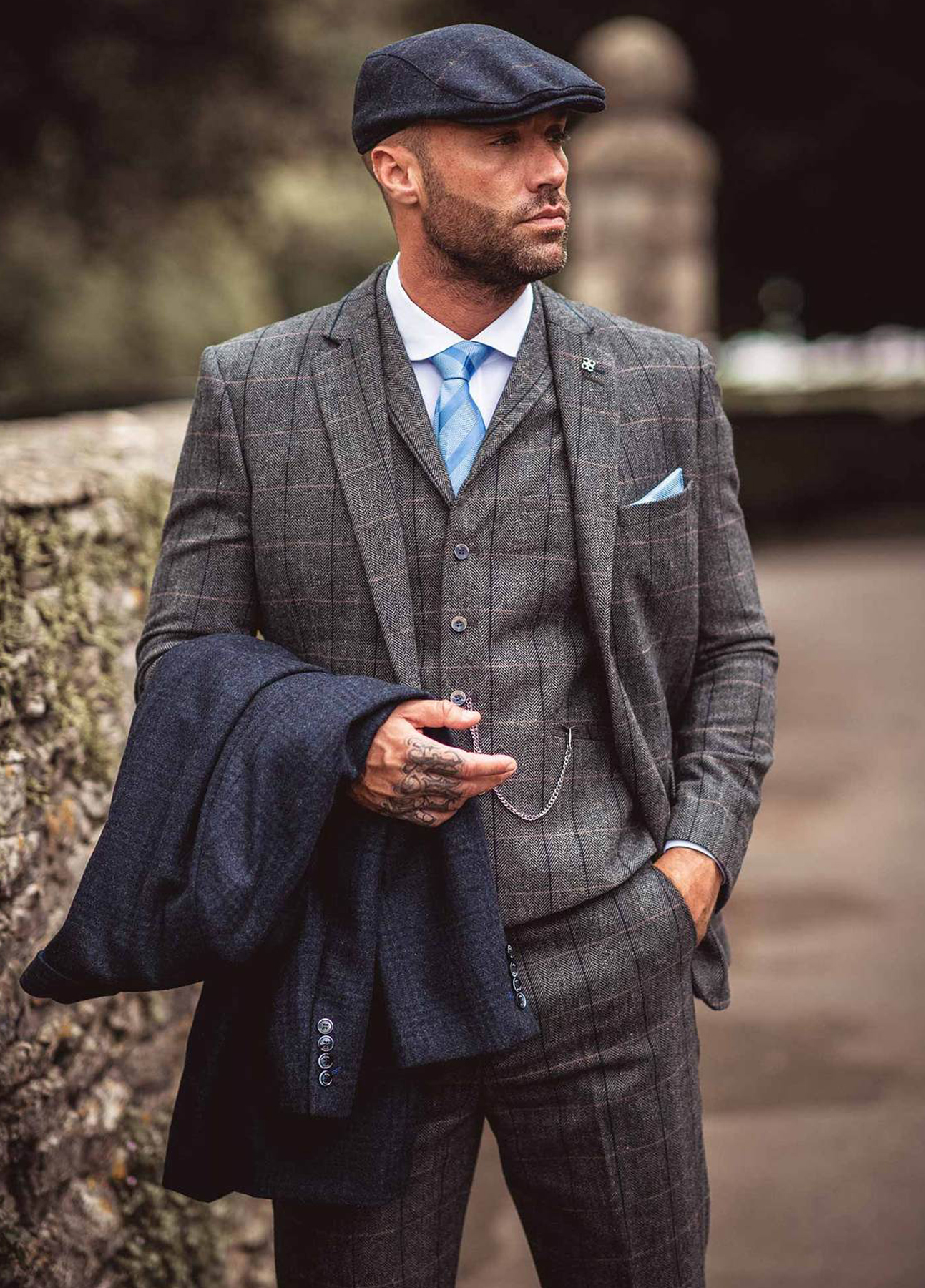 Cavani Albert Grey Tweed Check 3 Piece Wedding Suit Slim Fit - Image 2
