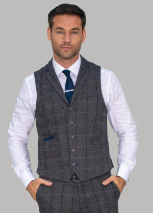 Cavani Albert Grey Tweed Check Waistcoat