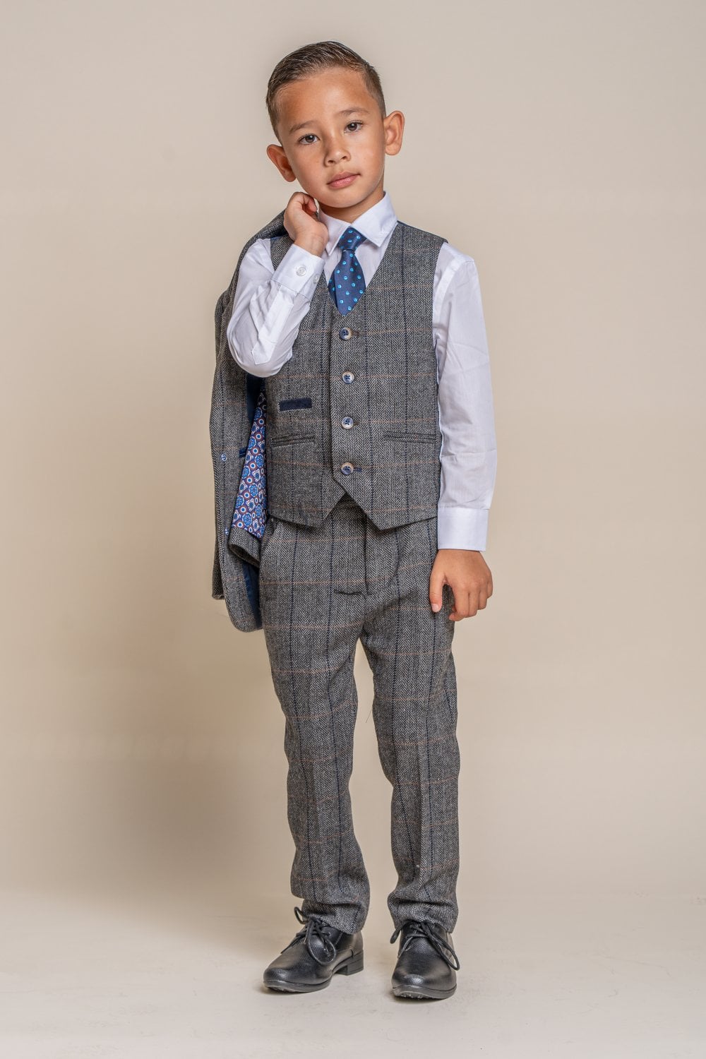 Boys Albert Grey Tweed Check 3 Piece Suit - Image 3