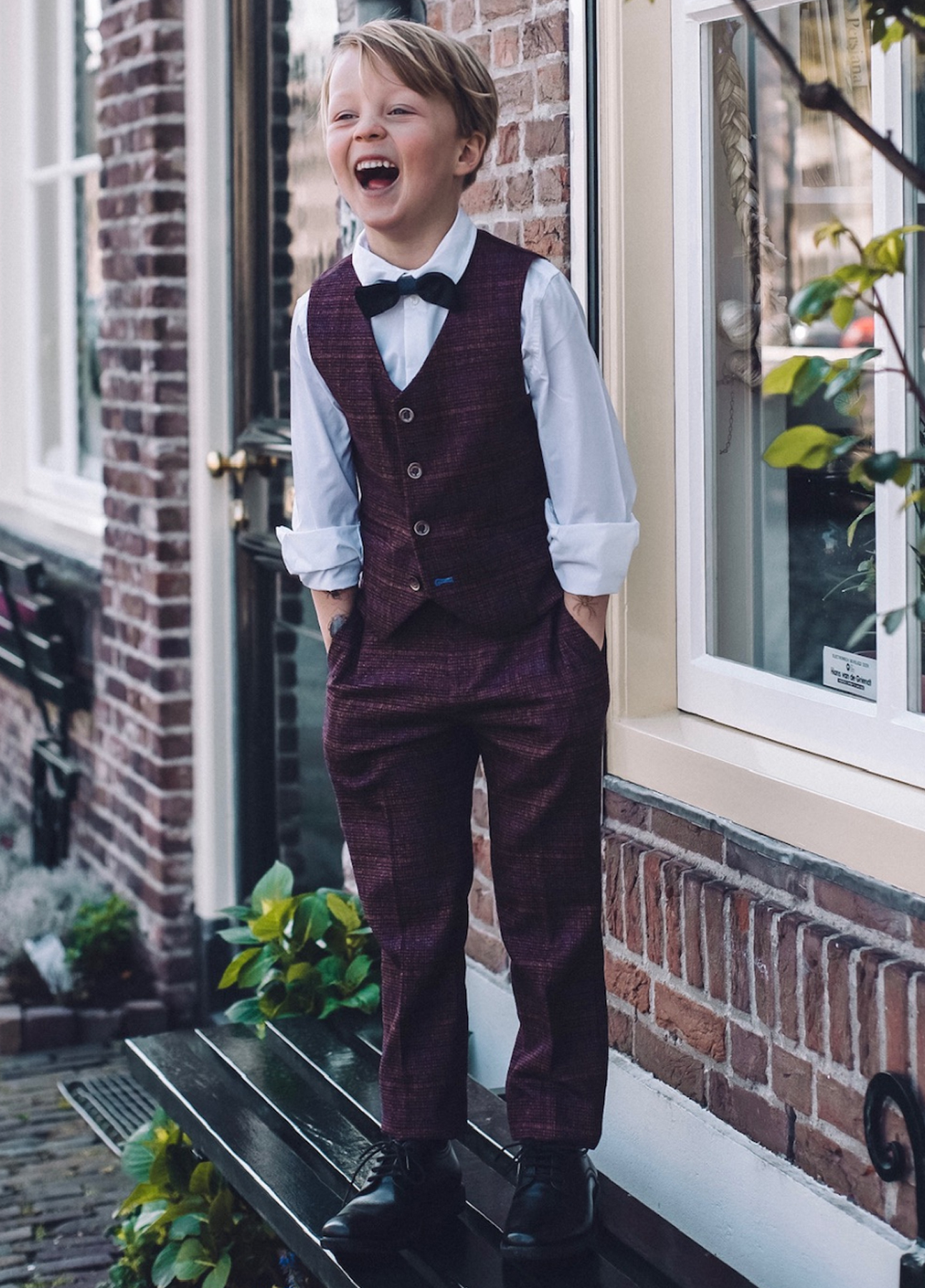 Cavani Boys Carly Tweed Burgundy Check 3 Piece Suit - Image 2