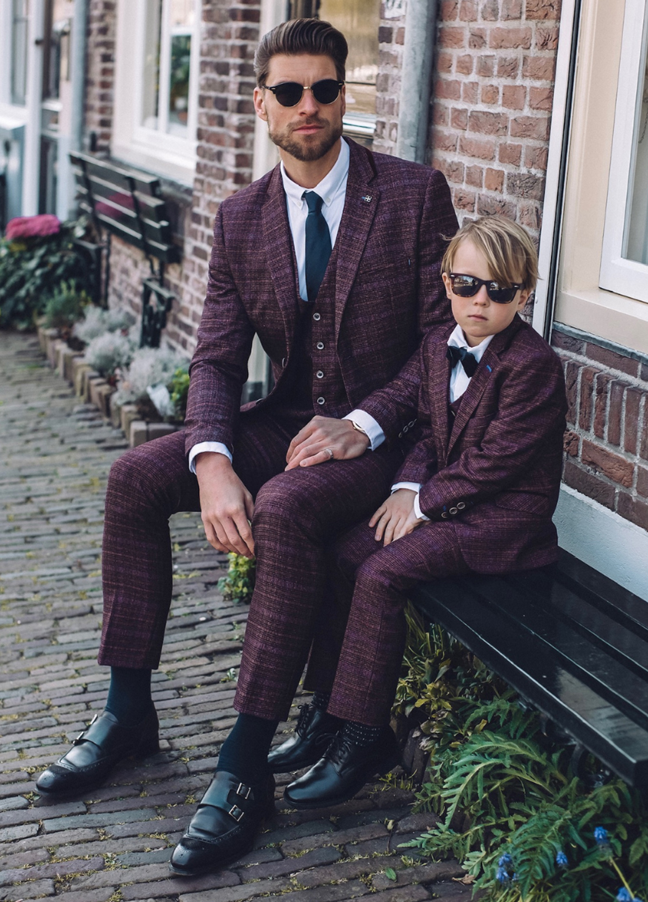Cavani Boys Carly Tweed Burgundy Check 3 Piece Suit