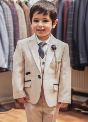 Cavani Boys Caridi Cream Check 3 Piece Suit