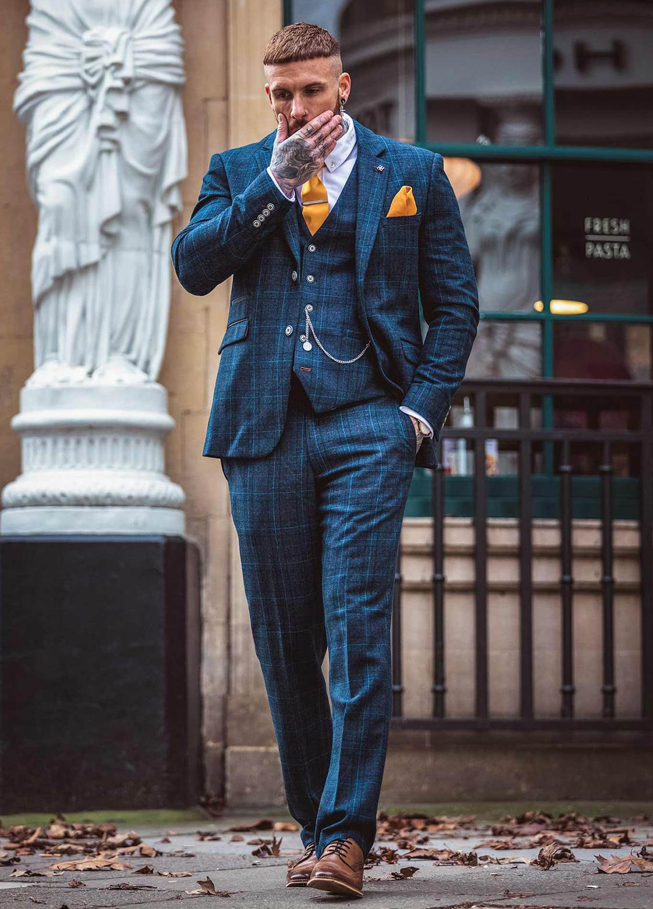 Cavani Cody Blue Tweed Check Wedding 3 Piece Suit Slim Fit - Image 2