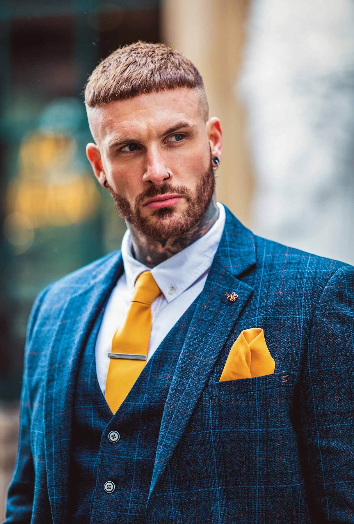 Cavani Cody Blue Tweed Check Wedding 3 Piece Suit Slim Fit - Image 3