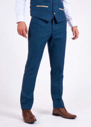 Marc Darcy Dion Blue Tweed Check Trousers Slim Fit