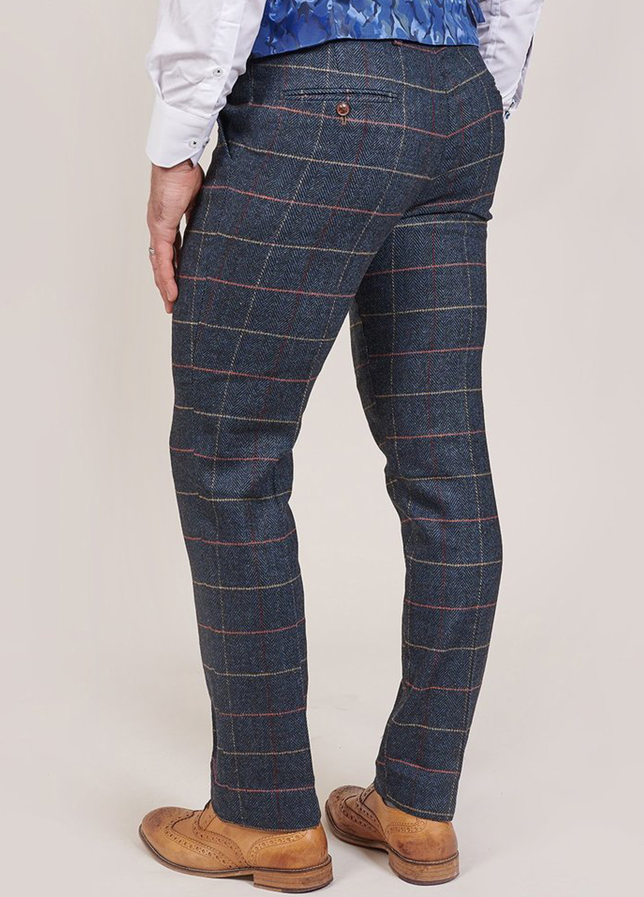 Marc Darcy Eton Navy Tweed Check Trousers Slim Fit - Image 3