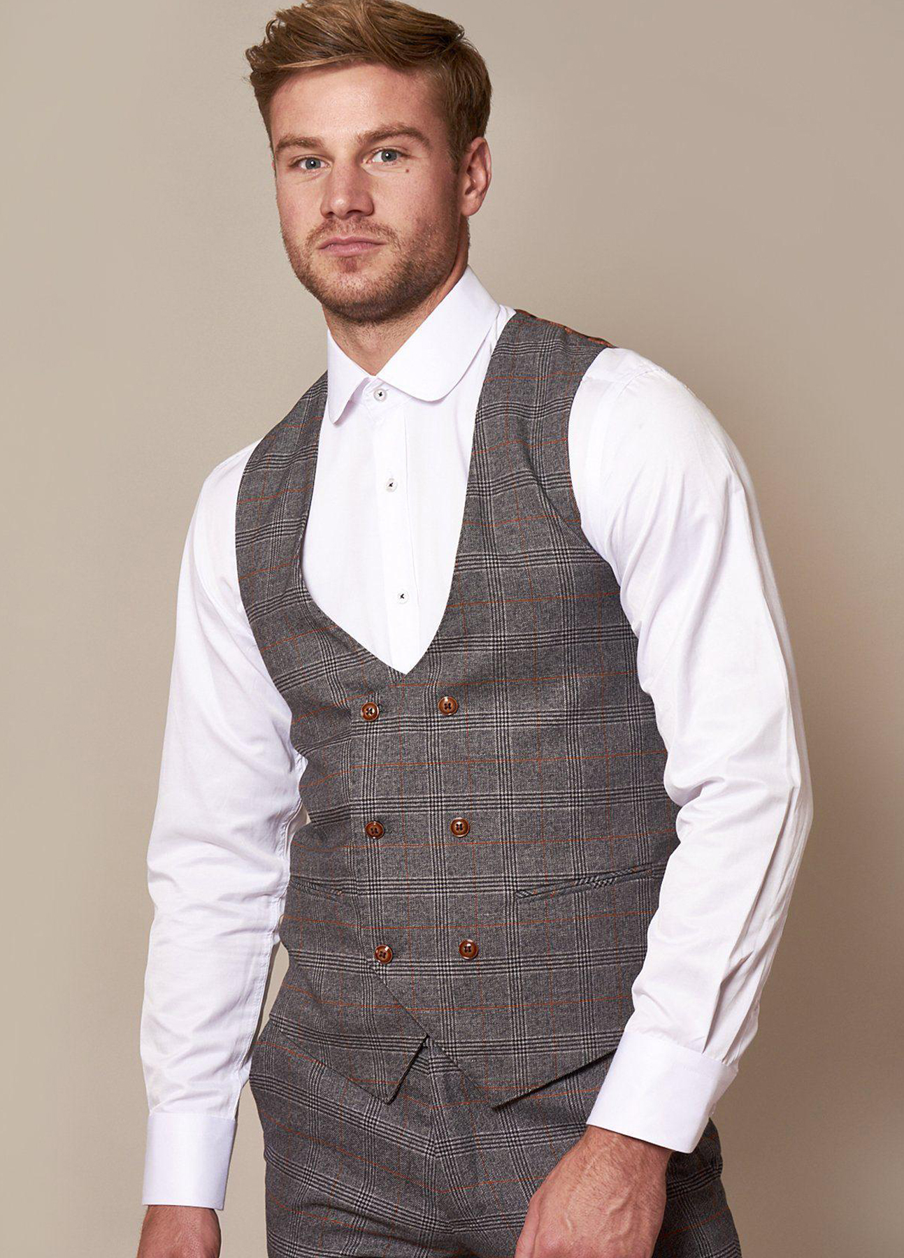 Marc Darcy Jenson Grey Check Wedding 3 Piece Suit Slim Fit - Image 2