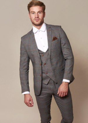 Marc Darcy Jenson Grey Check Wedding 3 Piece Suit Slim Fit