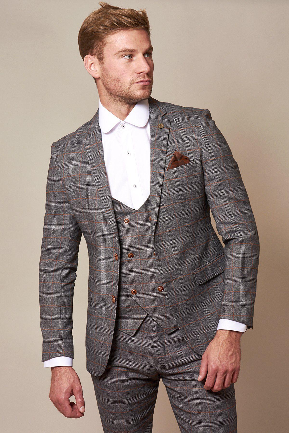 Marc Darcy Jenson Grey Check Wedding 3 Piece Suit Slim Fit - Image 3