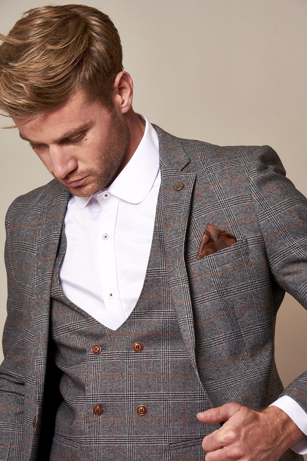 Marc Darcy Jenson Grey Check Wedding 3 Piece Suit Slim Fit - Image 7