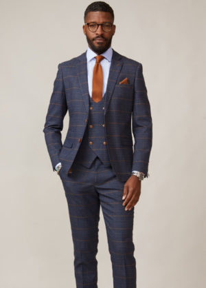 Marc Darcy Jenson Marine Check 3 Piece Wedding Suit Slim Fit
