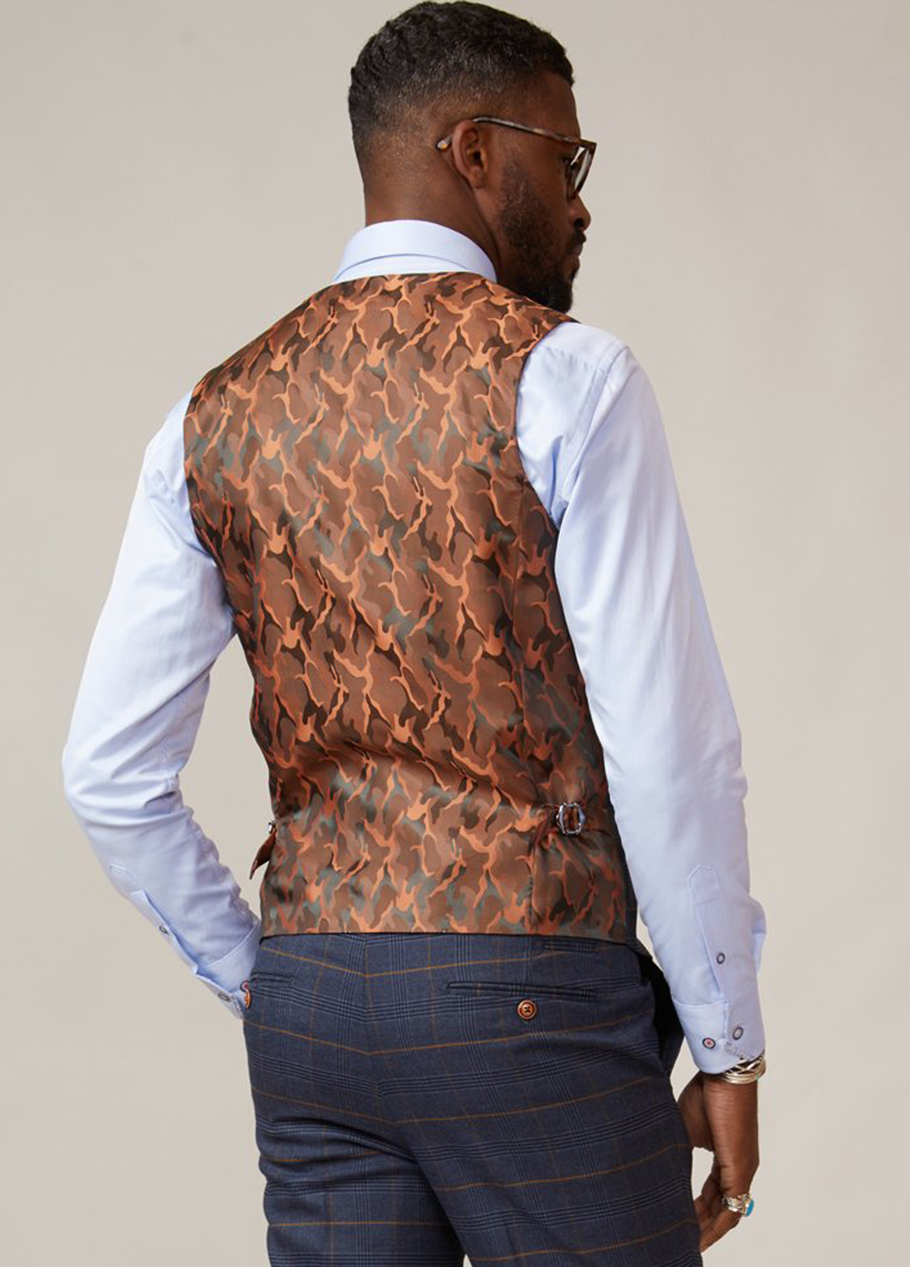 Marc Darcy Jenson Marine Check Double Breasted Waistcoat - Image 3