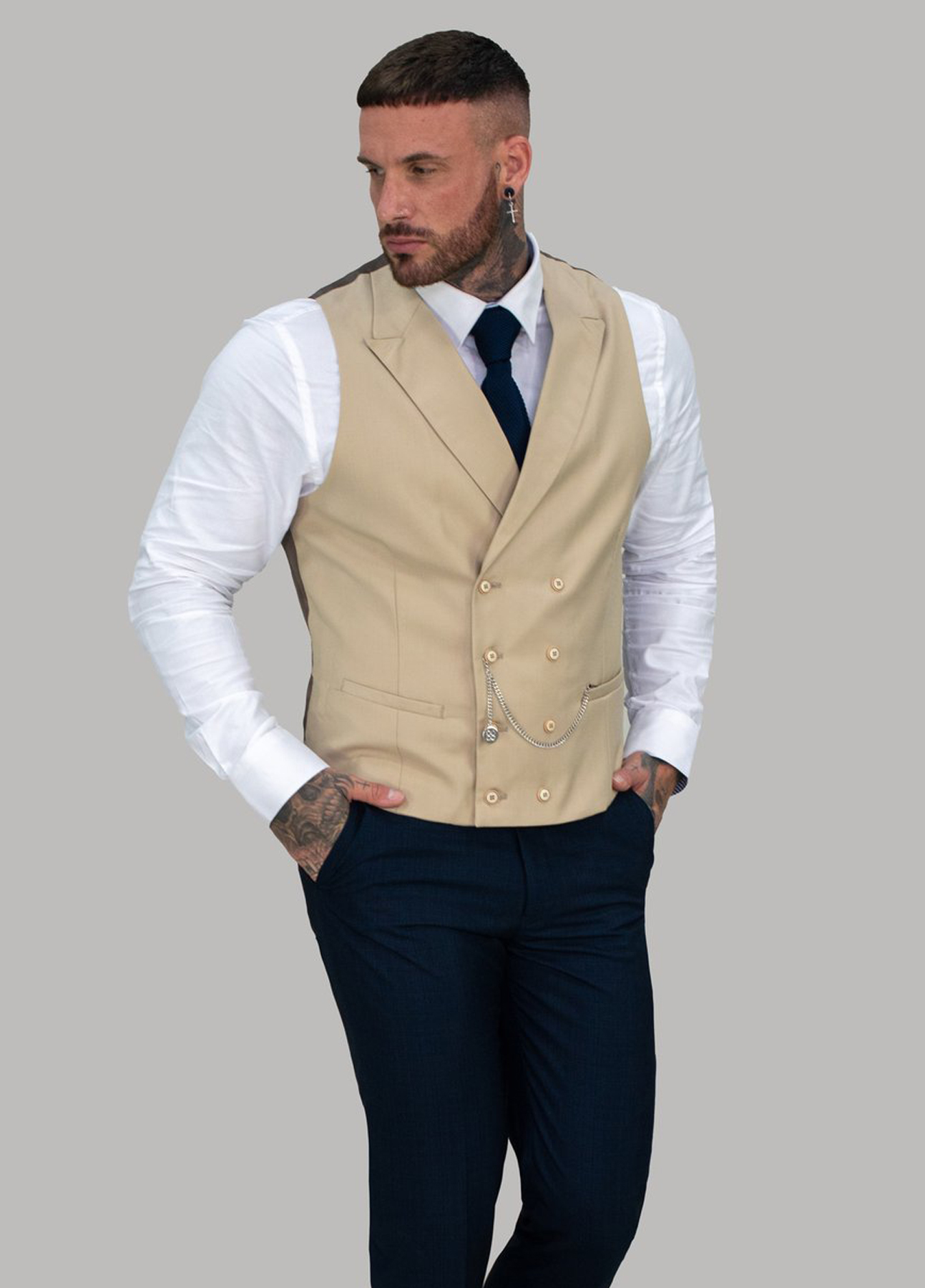 Cavani Lennox Beige Double Breasted Waistcoat - Image 2