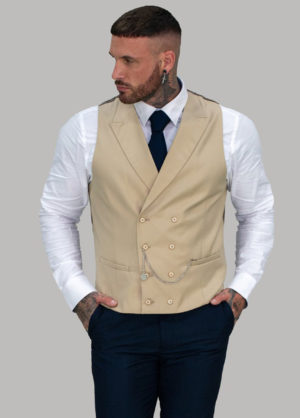 Cavani Lennox Beige Double Breasted Waistcoat