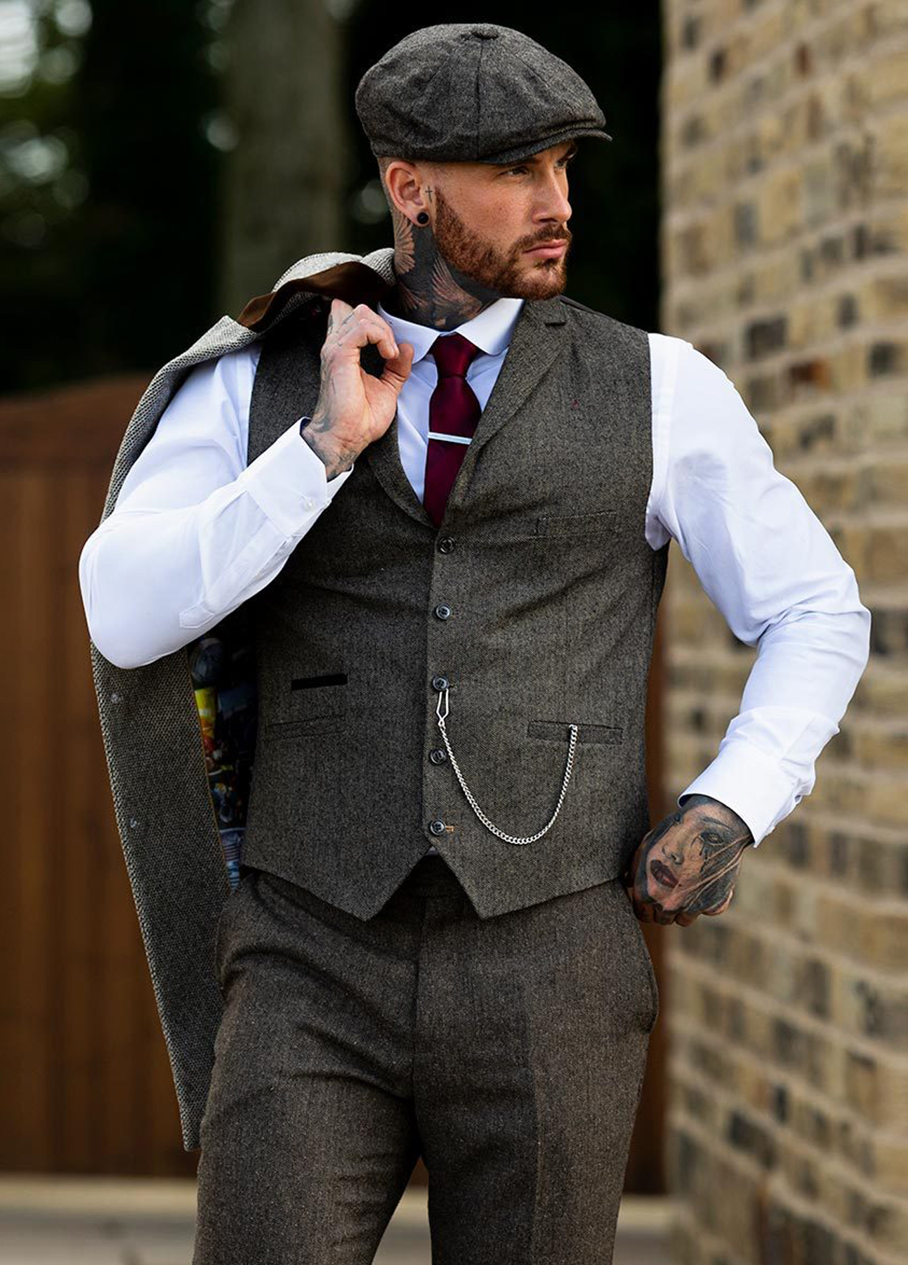Cavani Herringbone Brown Tweed 3 Piece Slim Fit Suit - Image 2