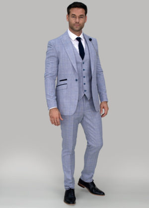 Cavani Caridi Sky Blue Check 3 Piece Suit