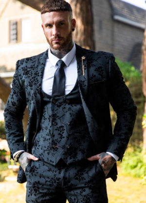 Cavani Georgi Black Floral 3 Piece Slim Fit Suit