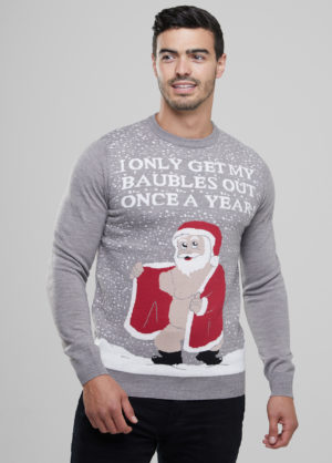 Men's Christmas Novelty Jumper Grey - Naughty Santa