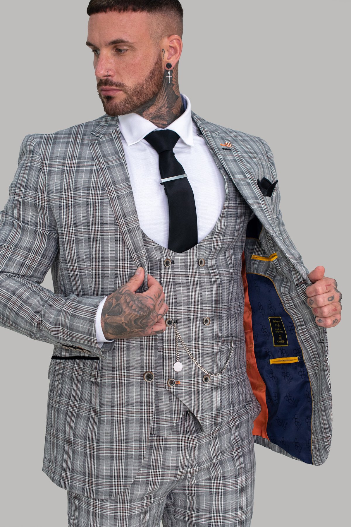 Cavani Grey Check Slim Fit 3 Piece Wedding Tailored Suit - Image 2