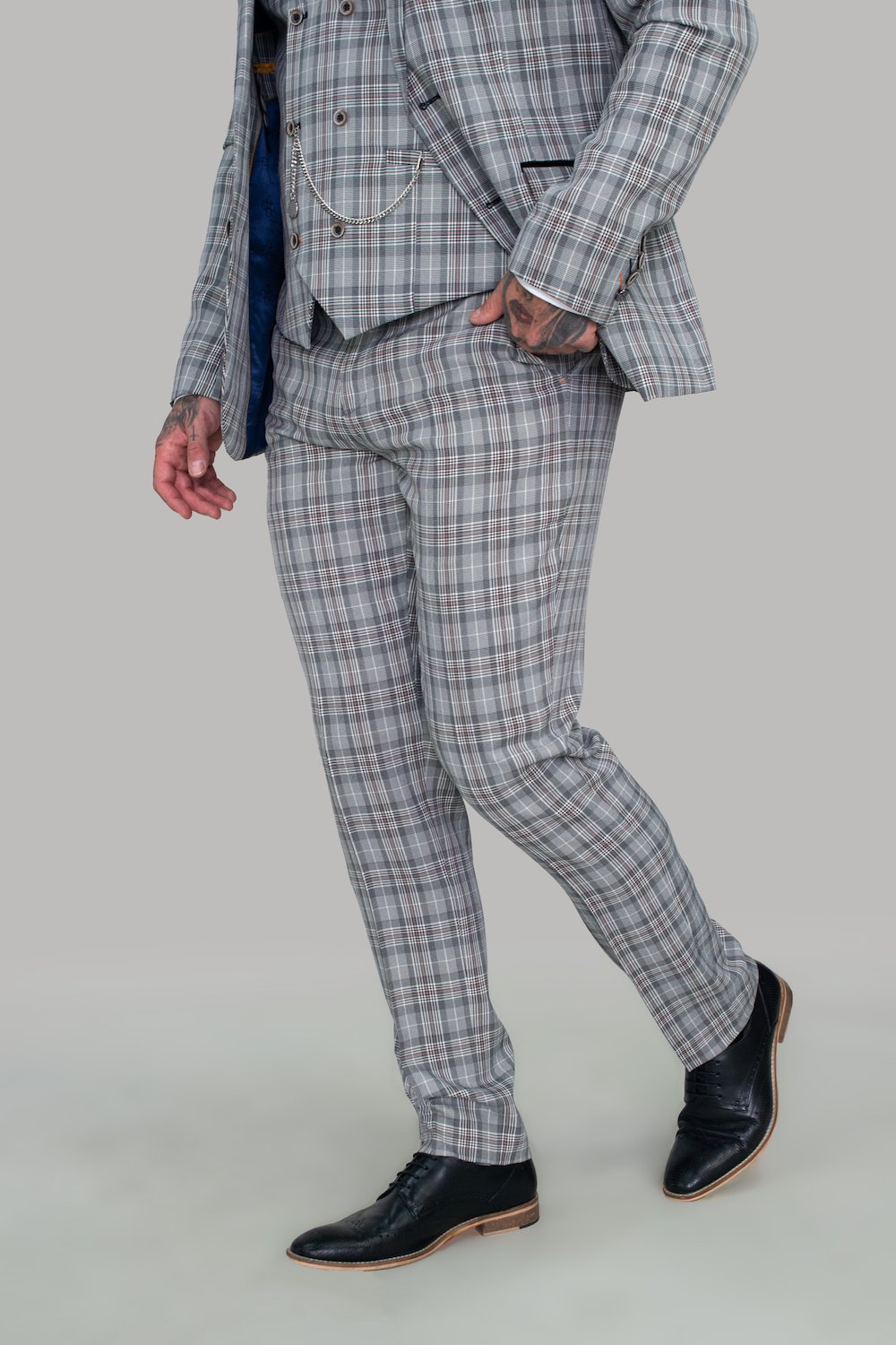 Cavani Grey Check Slim Fit 3 Piece Wedding Tailored Suit - Image 5