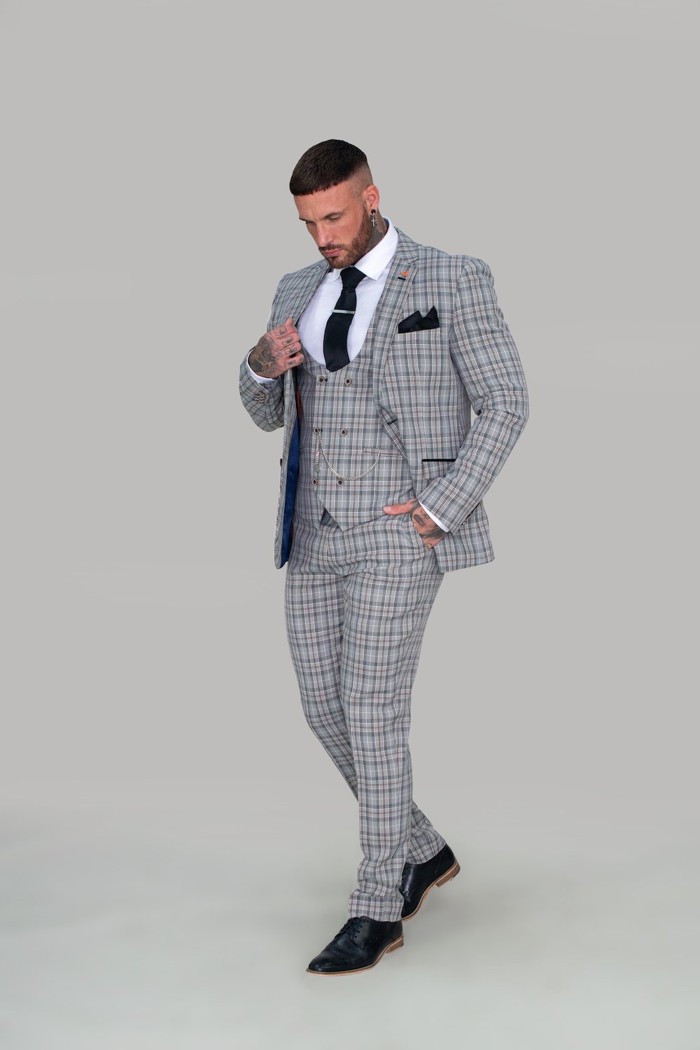Cavani Grey Check Slim Fit 3 Piece Wedding Tailored Suit