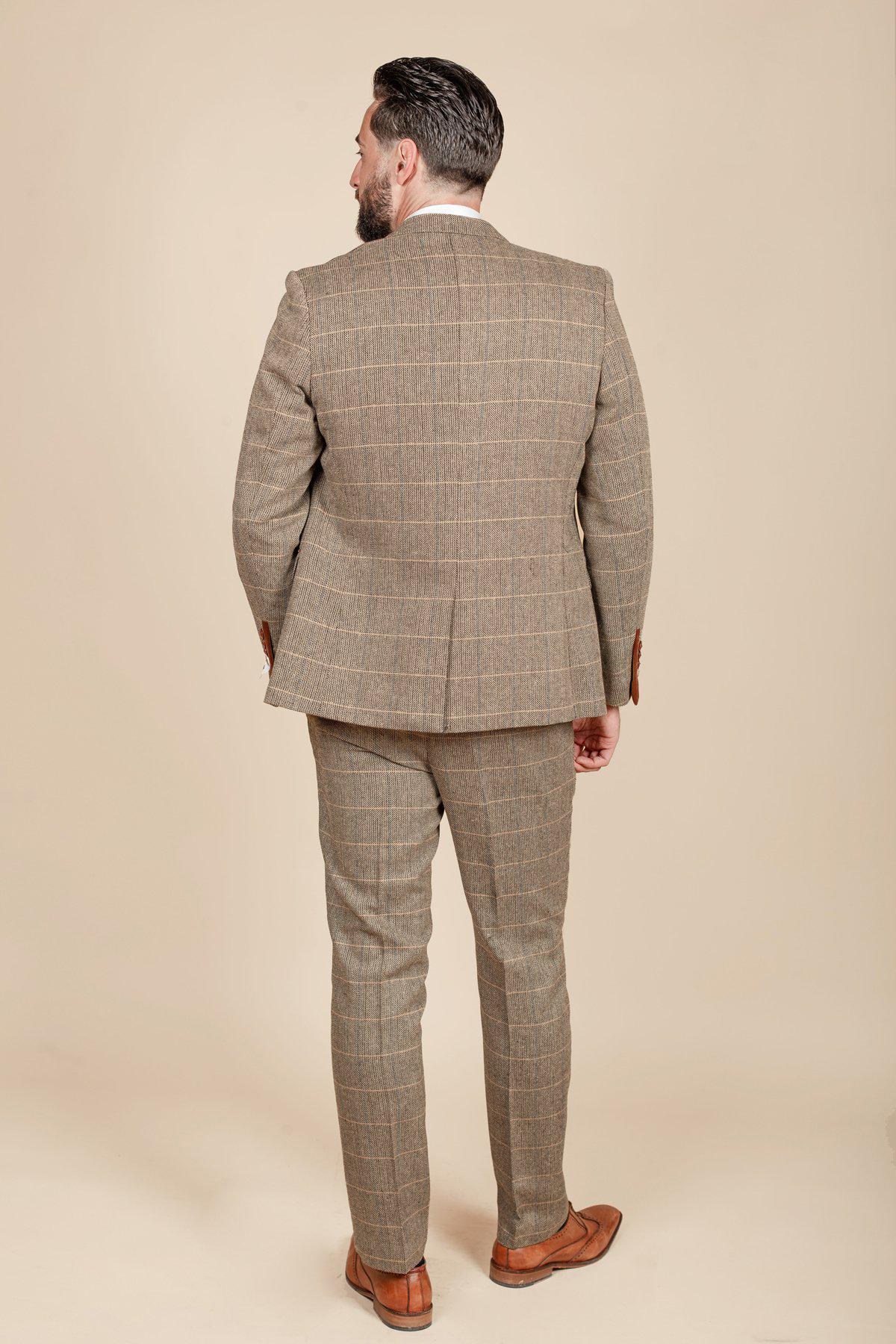 Marc Darcy Ted Check Tan Tweed Wedding 3 Piece Suit - Image 7