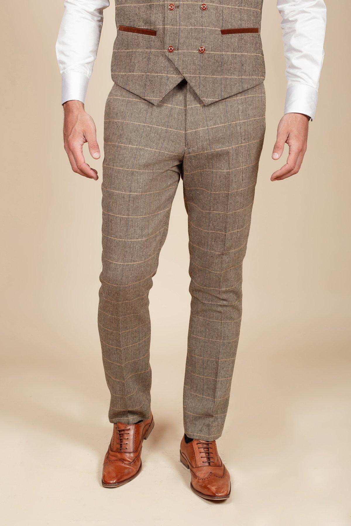 Marc Darcy Ted Check Tan Tweed Wedding 3 Piece Suit - Image 9