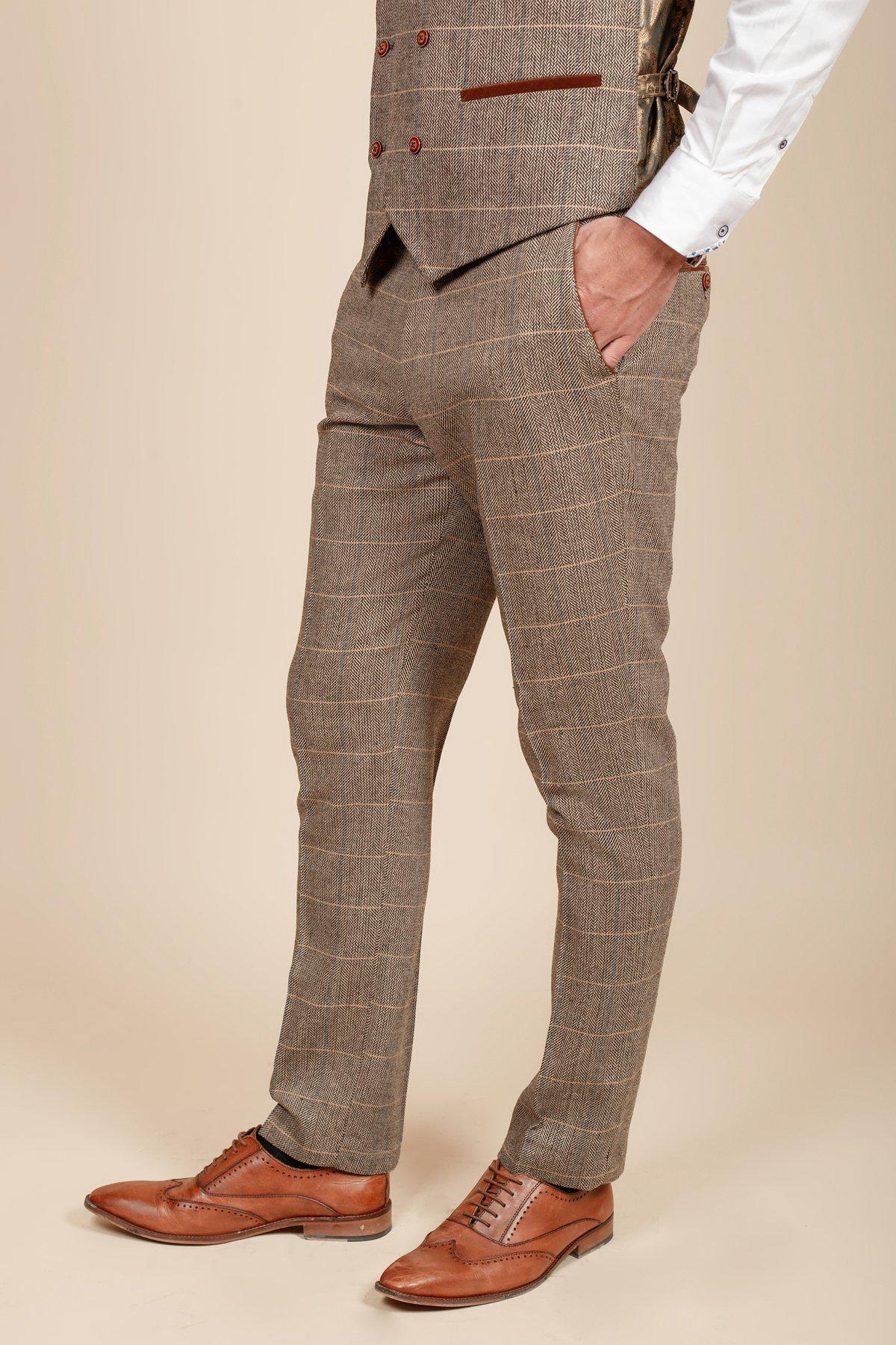 Marc Darcy Ted Check Tan Tweed Wedding 3 Piece Suit - Image 10