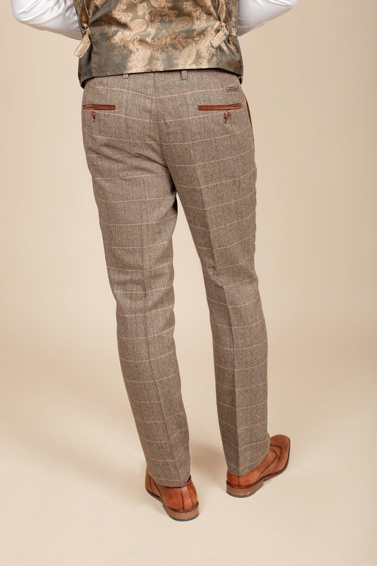 Marc Darcy Ted Check Tan Tweed Wedding 3 Piece Suit - Image 11