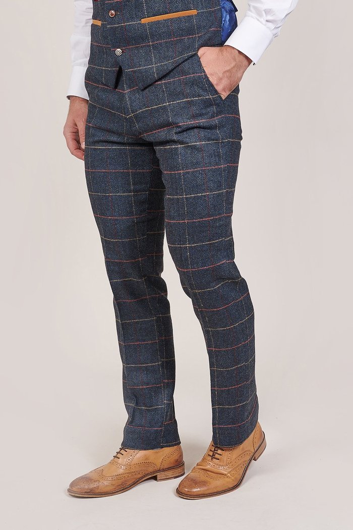 Marc Darcy Eton Navy Tweed Check Wedding Slim Fit 3 Piece Suit - Image 6