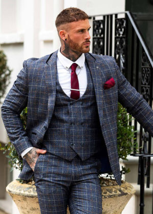 Cavani Bonita Check Grey/Blue Tweed 3 Piece Suit