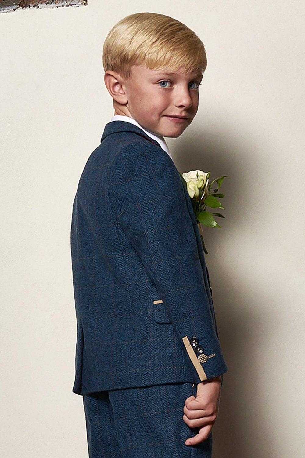 Boys Marc Darcy Dion Blue Check Tweed 3 Piece Suit - Image 6