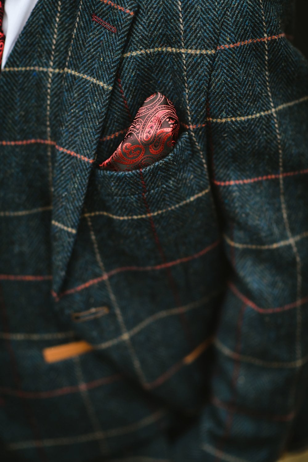 Marc Darcy Eton Navy Tweed Check Wedding Slim Fit 3 Piece Suit - Image 4
