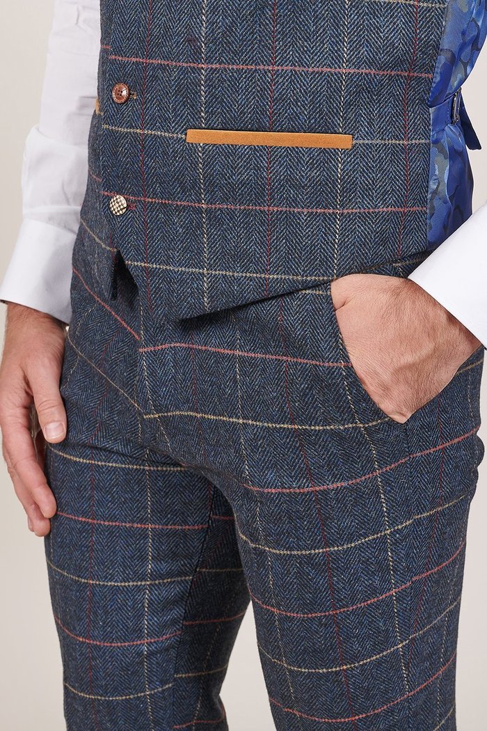 Marc Darcy Eton Navy Tweed Check Wedding Slim Fit 3 Piece Suit - Image 5