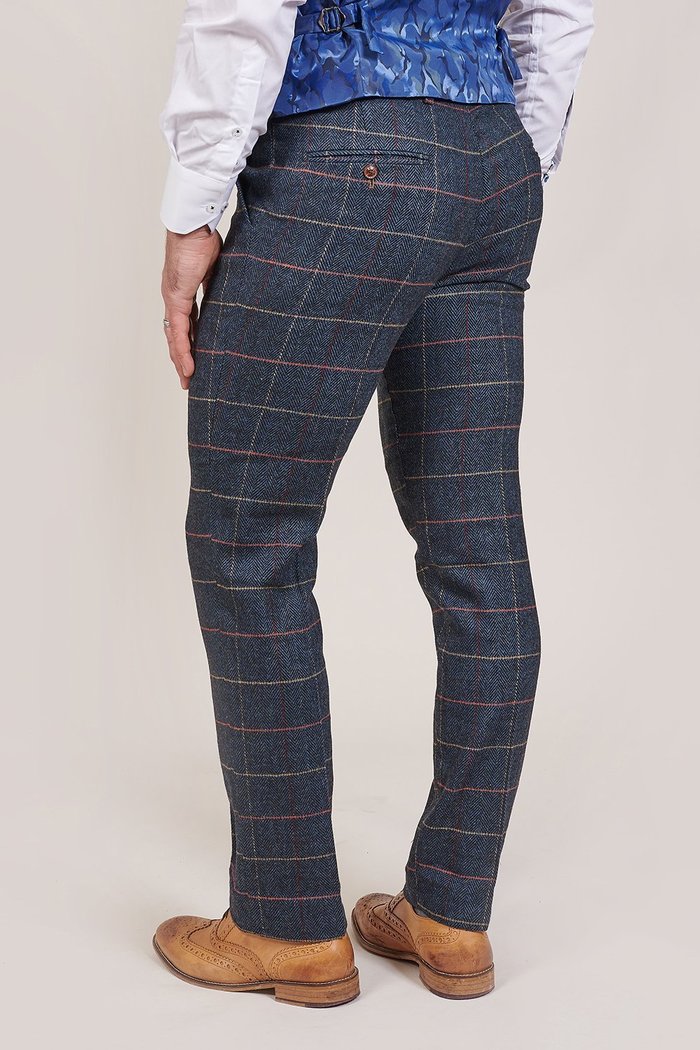 Marc Darcy Eton Navy Tweed Check Wedding Slim Fit 3 Piece Suit - Image 7