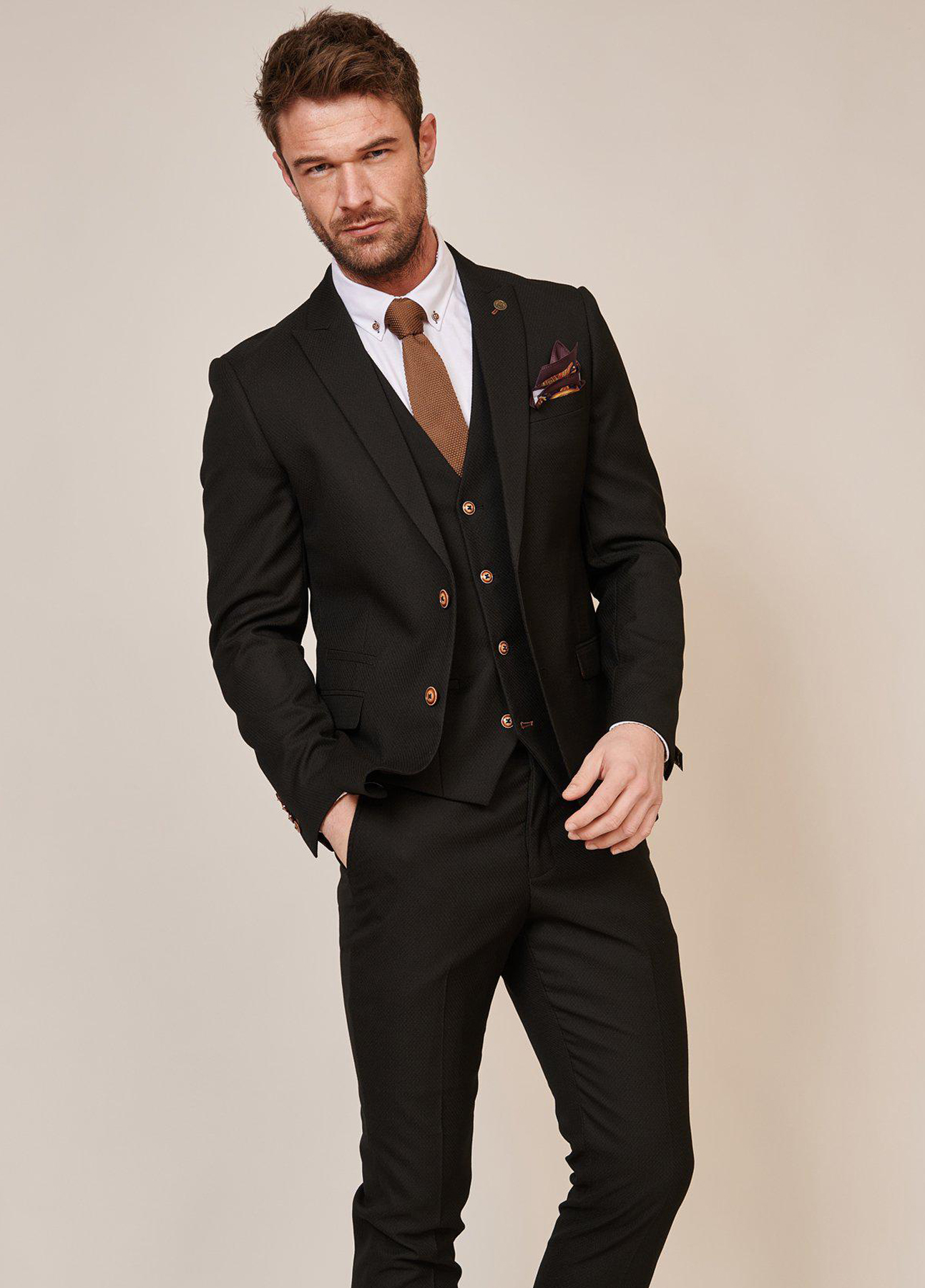 Marc Darcy Max Black 3 Piece Slim Fit Suit