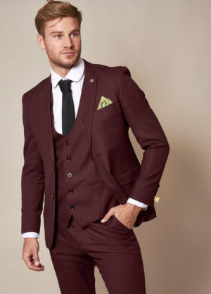 Mens Marc Darcy Danny Wine 3 piece Suit Slim Fit