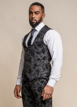 Cavani Georgi Black Floral Velvet Embossed Waistcoat